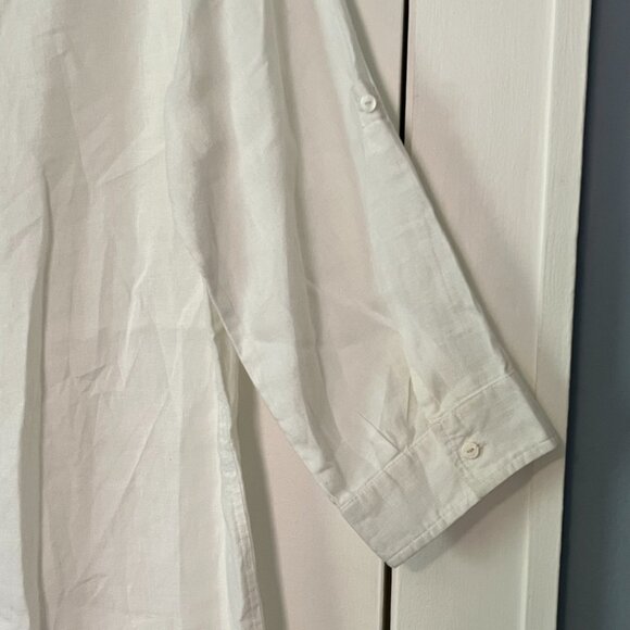 La Naturelle 100% linen blouse size XXL white 3/4 roll tab sleeve minimalist - Picture 6 of 10